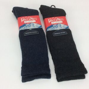 Winter Nits Merino Wool Blend Socks Men's Size 10-13 Navy Gray 2 Pair Comfort